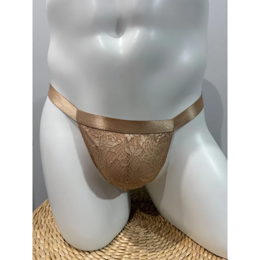Cosabella Never Say Never Men's Italian Lace Thong Nude Beige Size XL NWT